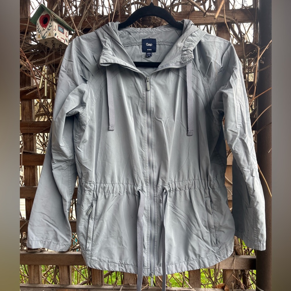 GAP Light Gray Hooded Utility Jacket with Drawcord Waist
